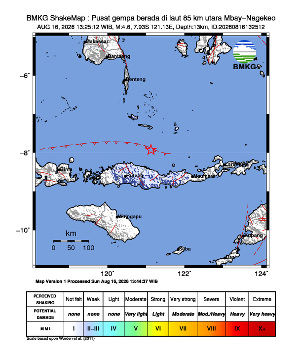 Gempa Magnitudo 4.6, 85km dari utara Mbay-Nagekeo