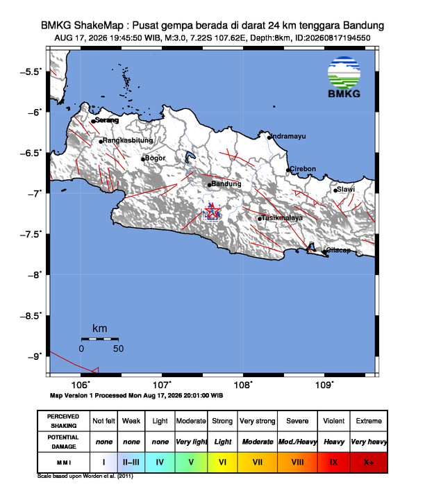 Gempa Magnitudo 3.0, 24km dari Tenggara Bandung, Jawa Barat