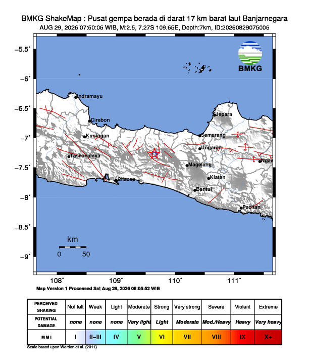 Gempa Magnitudo 2.5, 17km dari barat laut Banjarnegara