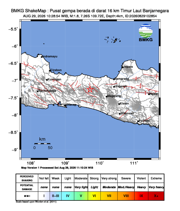 Gempa Magnitudo 1.8, 16km dari Timur Laut Banjarnegara