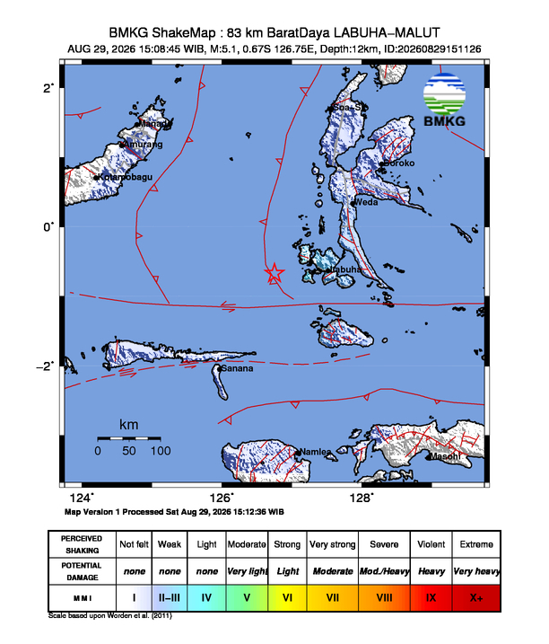 Peta gempa 83 km BaratDaya LABUHA-MALUT