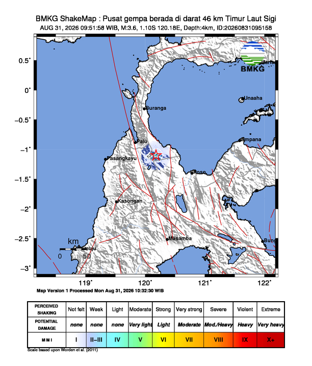 Gempa Magnitudo 3.6, 46km dari Timur Laut Sigi