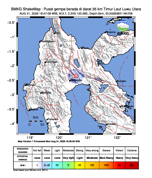 Gempa Magnitudo 3.7, 35km dari Timur Laut Luwu Utara
