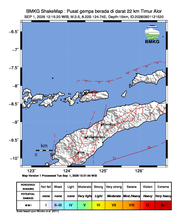 Gempa Magnitudo 2.5, 22km dari Timur Alor