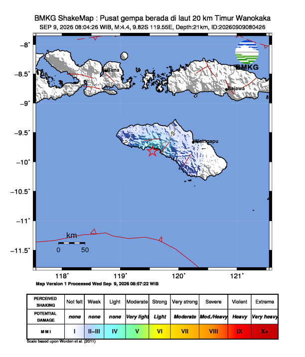Gempa Magnitudo 4.4, 20km dari Timur Wanokaka, Nusa Tenggara Timur