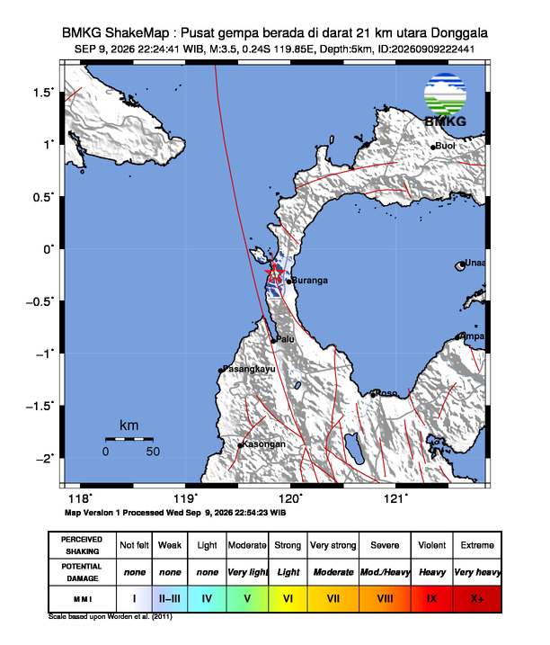 Gempa Magnitudo 3.5, 21km dari Utara Donggala, Sulawesi Tengah