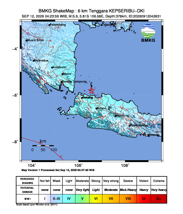 Gempa Magnitudo 5.9, 6km dari Tenggara Kepulauan Seribu, Daerah Khusus Ibukota Jakarta (DKI)