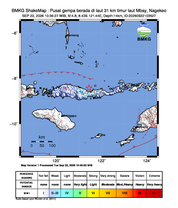 Gempa Magnitudo 4.8, 31km dari timur laut Mbay, Nagekeo, Nusa Tenggara Timur