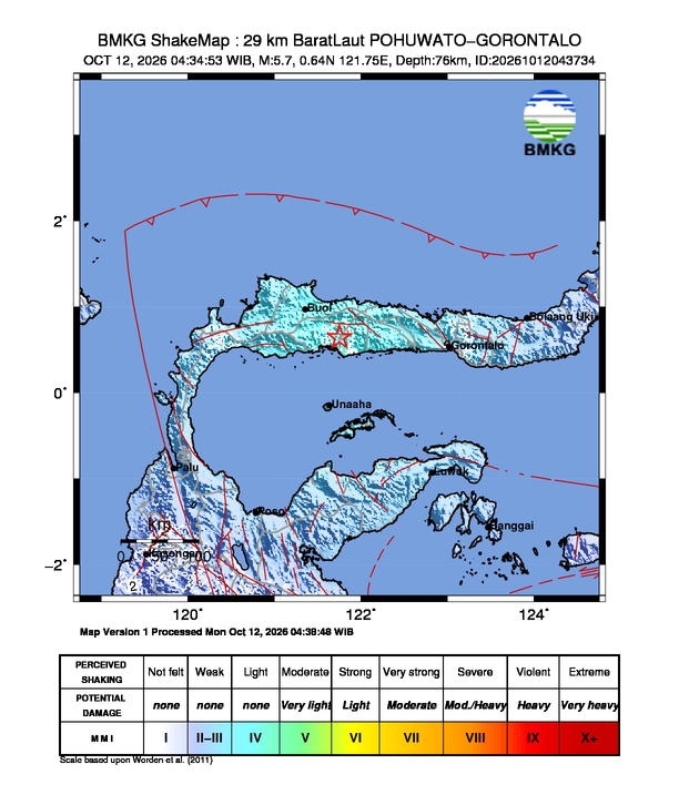 Peta gempa 29 km BaratLaut POHUWATO-GORONTALO