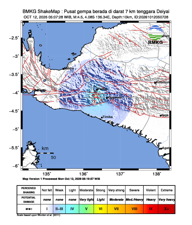 Gempa Magnitudo 4.5, 7km dari tenggara Deiyai